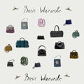 Backpack, tote bag, clutch, handbag. Fashion. The basic wardrobe of a minimalist. Isolated vector